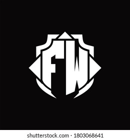 FW logo monogram with shield line and 3 arrows shape design template on black background