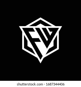 FW logo monogram with triangle and hexagon shape combination isolated on back and white colors
