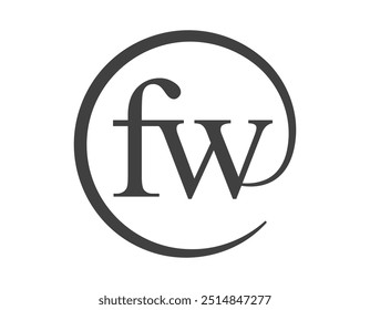 FW logo from two letter with circle shape email sign style. F and W round logotype of business company for brand identity.