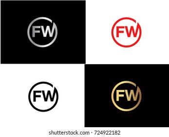 FW text gold black silver modern creative alphabet letter logo design vector icon
