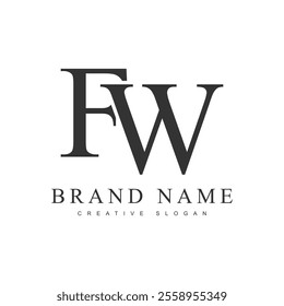 FW trendy logotype template. Initial letter f and w classic font style. Creative logo for company name or identity. Vector illustration.