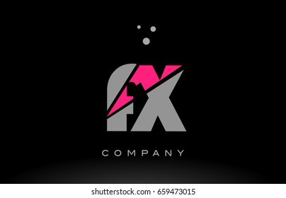 fx f x alphabet letter logo pink grey black creative company vector icon design template