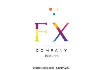 fx f x  creative rainbow colors colored alphabet company letter logo design vector icon template