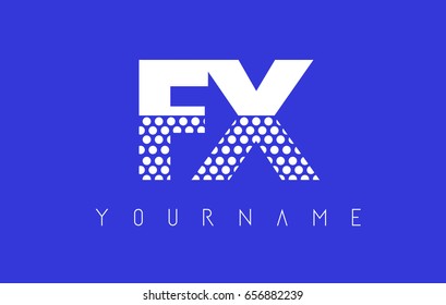 FX F X Dotted Pattern Letter Logo Design Vector with Blue Background.