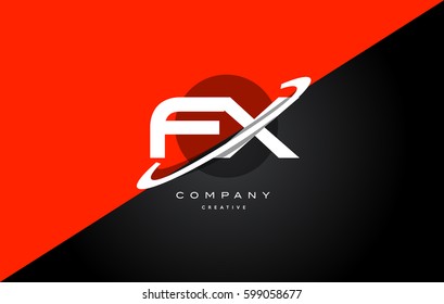 fx f x  red black white technology swoosh alphabet company letter logo design vector icon template 