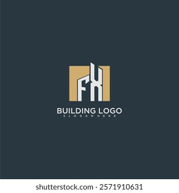 FX initial letter building logo for real estate with square design