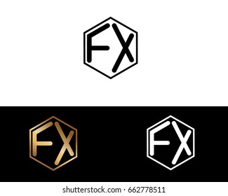 FX initial letters linked with hexagon shape logo
