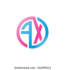 FX initial letters loop linked circle logo blue pink
