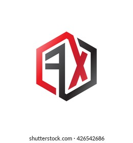 FX initial letters looping linked hexagon logo red black