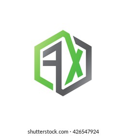 FX initial letters looping linked hexagon logo black gray green