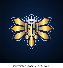 FX initial letters monogram logo for gaming with shield and eagle wing