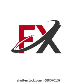 FX initial logo company name colored red and black swoosh design, isolated on white background. vector logo for business and company identity.