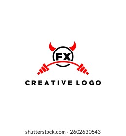 FX initial monogram for fitnes or gym logo with devil style design