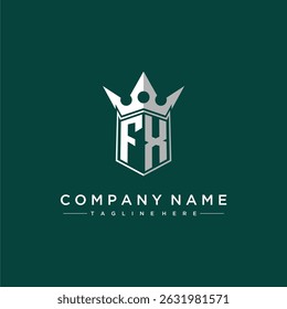 Logo initial du monogramme de la lettre FX pour la conception du bouclier et de la couronne