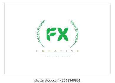 FX letters eco logo with leaf. Fresh nature and healthy leaf logo design.