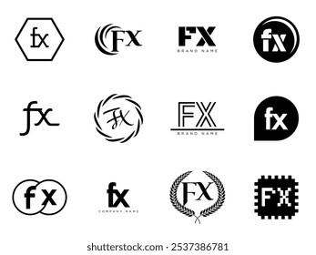 Plantilla de la compañía del logotipo de FX. Letra f y logotipo x. Establezca diferentes letras serif clásicas y texto moderno en negrita con Elementos de diseño. Tipografía inicial de fuente. Colección de identidad empresarial de moda.