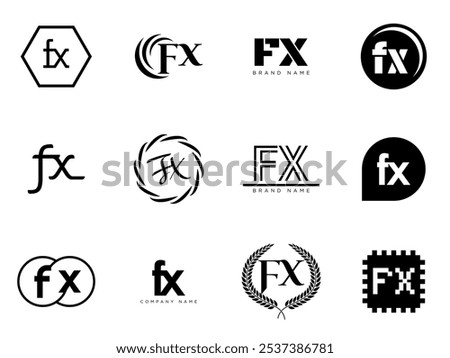 FX logo company template. Letter f and x logotype. Set different classic serif lettering and modern bold text with design elements. Initial font typography. Collection trendy business identity.