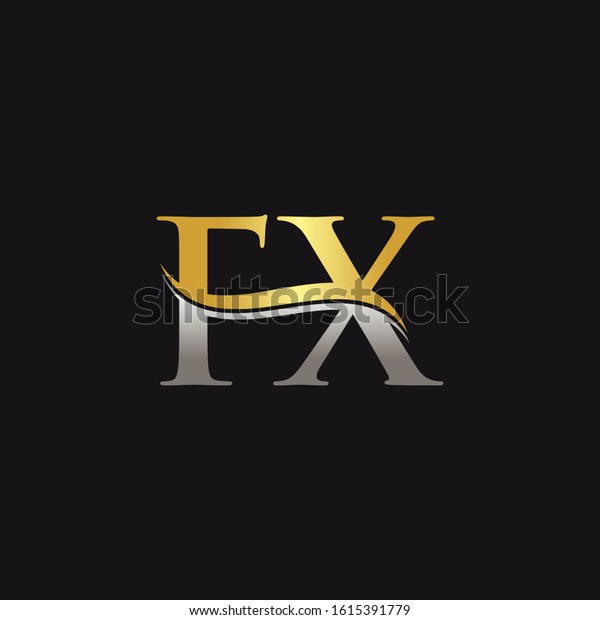 FX Logo Design Gold Red With Black Background. Abstract Letter FX