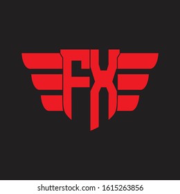 FX Logo monogram with emblem and wings element design template on red colors