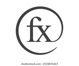 Logo FX de deux lettres avec forme de cercle style de signe d'email. Logo rond F et X de la société commerciale pour l'identité de la marque.