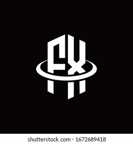 Logotipo de monogramo FX en estilo hexágono y rodeado por un anillo