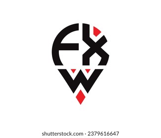 FXW letter location shape logo design. FXW letter location logo simple design.
