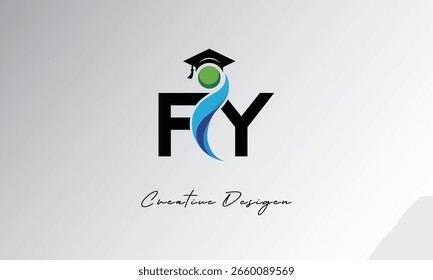 Logotipo de la letra creativa de FY con la tapa de la graduación y el humano Abstractas – Educación moderna y diseño del símbolo del aprendizaje	