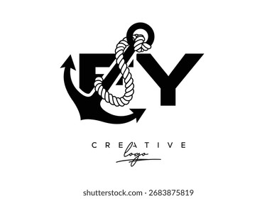 FY Creative Monogram Latter Logo con diseño de ancla y cuerda