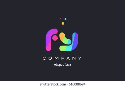 fy f y  creative rainbow green orange blue purple magenta pink artistic alphabet company letter logo design vector icon template