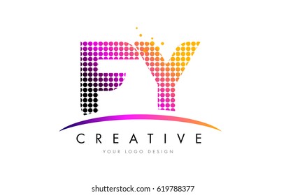 FY F Y Dots Letter Logo Design with Magenta Bubble Circles and Swoosh