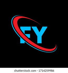 FY F Y letter logo design. Initial letter FY linked circle upercase monogram logo red and blue. FY logo, F Y design. fy, f u