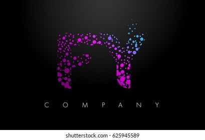 FY F Y Letter Logo with Purple Blue Particles and Bubble Dots Design Vector.