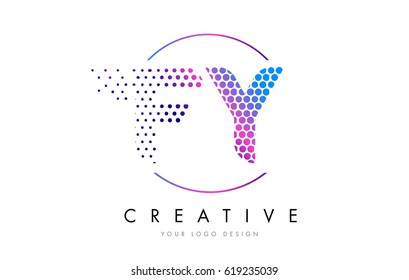 FY F Y Pink Magenta Dotted Bubble Letter Logo Design. Dots Lettering Vector Illustration