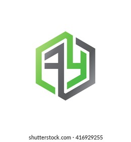 FY initial letters loop linked hexagon logo green black gray