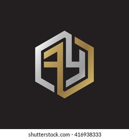 FY initial letters loop linked hexagon elegant logo golden silver black background