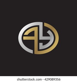 FY initial letters looping linked ellipse elegant logo golden silver black background