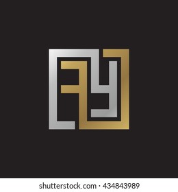 FY initial letters looping linked square elegant logo golden silver black background
