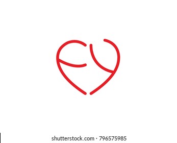 FY initial logo letter with heart shape red colored, logo design for wedding invitation, wedding name and business name.