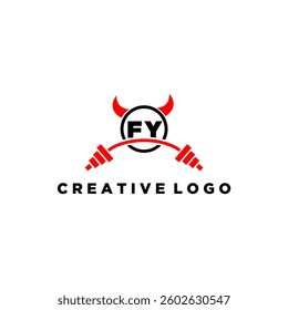 FY initial monogram for fitnes or gym logo with devil style design