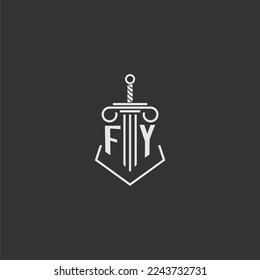 FY firma de ley de monograma inicial con diseño de logo de espada y pilar