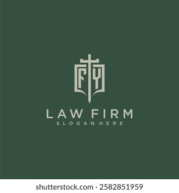 FY initial monogram for law firm with sword and shield logo image