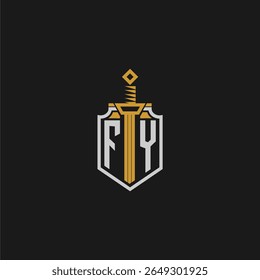 Monograma inicial do AF para imagem de escudo e espada