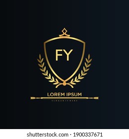 Letra FY Inicial con plantilla real.elegante con el vector de logotipo de la corona, Ilustración vectorial con logotipo de letras creativas.