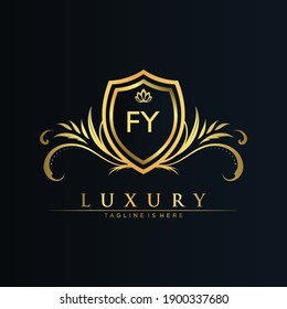 Letra FY Inicial con plantilla real.elegante con el vector de logotipo de la corona, Ilustración vectorial con logotipo de letras creativas.