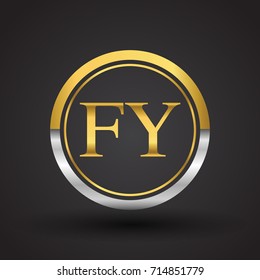 FY Letter logo in a circle, gold and silver colored. Vector design template elements for your business or company identity.