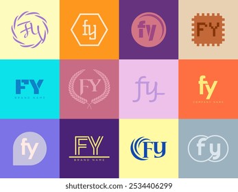 Modelo da empresa de logotipo FY. Letra f e logotipo y. Defina diferentes letras serifas clássicas e texto em negrito moderno com elementos de design. Tipografia inicial da fonte. Coleção de identidade de negócios na moda.