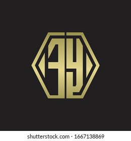 Monograma del logotipo FY con una plantilla de diseño redondeado de línea hexagonal con colores dorados