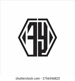 Monograma del logotipo FY con una plantilla de diseño redondeado de línea hexagonal sobre fondo blanco