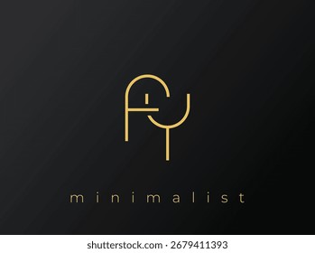 Logotipo minimalista para AF com formas entrelaçadas no plano de fundo preto sólido. Um design de logotipo minimalista limpo e moderno.