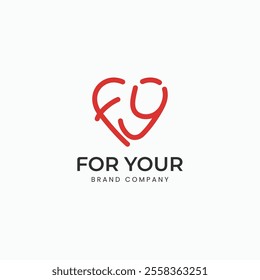 FY monogram letter heart shape line logo vector icon illustration
